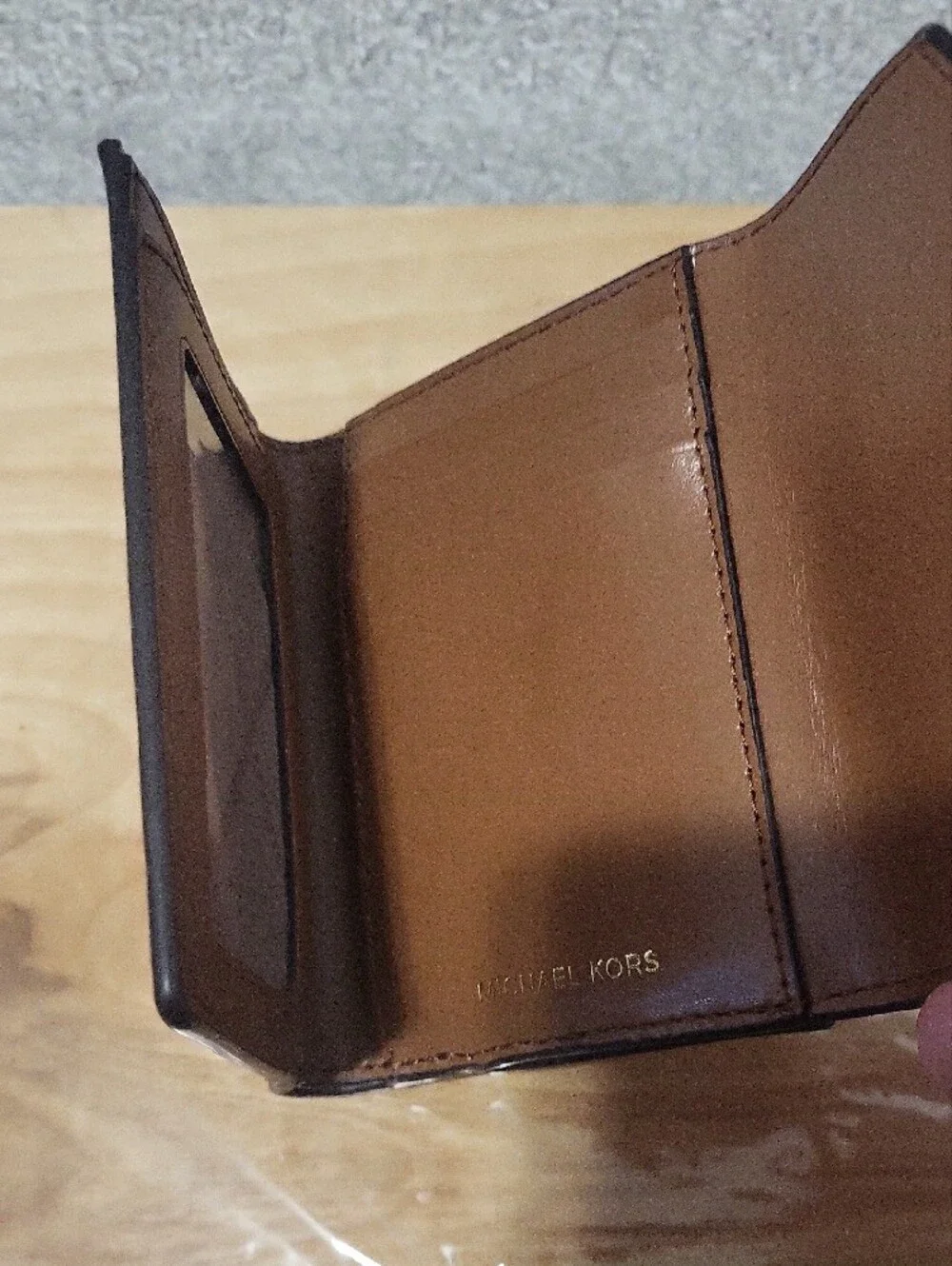 Michael Kors Two-Tone Pink & Brown MK Monogram Trifold Wallet
